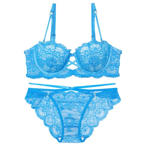 9/18再販!【Reinest】グラマラスホールレーシィブラジャー&バック透けフルバックショーツ[推し](オーシャンブルー-A65/ショーツM)