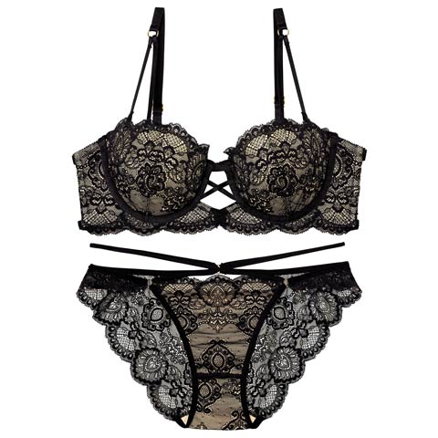 9/18再販!【Reinest】グラマラスホールレーシィブラジャー&バック透けフルバックショーツ[推し](ブラック-A65/ショーツM)