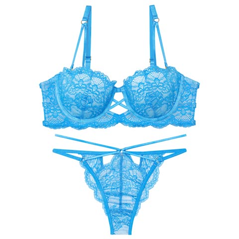 9/18再販!【Reinest】【Tバック】グラマラスホールレーシィブラジャー&バック透けTバックショーツ[推し](オーシャンブルー-A65/ショーツM)