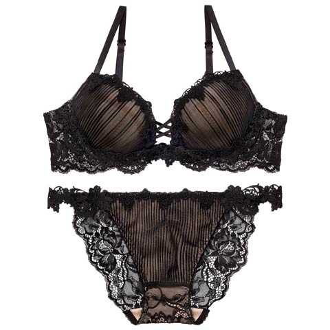 3/18新作!【Reinest】ドレッシーチュールプリーツブラジャー&バック透けフルバックショーツ[推し](ブラック-A65/ショーツM)