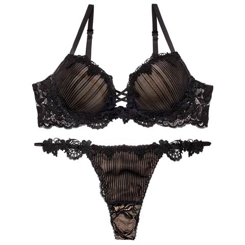 3/18新作!【Reinest】ドレッシーチュールプリーツブラジャー&バック透けTバックショーツ[推し](ブラック-A65/ショーツM)