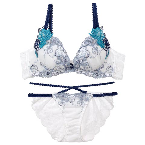 7/11新作!【Reinest】【永尾まりや着用】マジェスティックアイビーコードブラジャー&バック透けフルバックショーツ[推し](ホワイトブルー-A65/ショーツM)