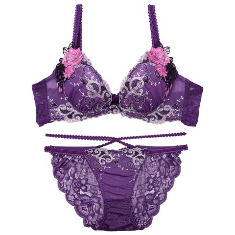 7/11新作!【Reinest】【永尾まりや着用】マジェスティックアイビーコードブラジャー&バック透けフルバックショーツ[推し](パープル-A65/ショーツM)