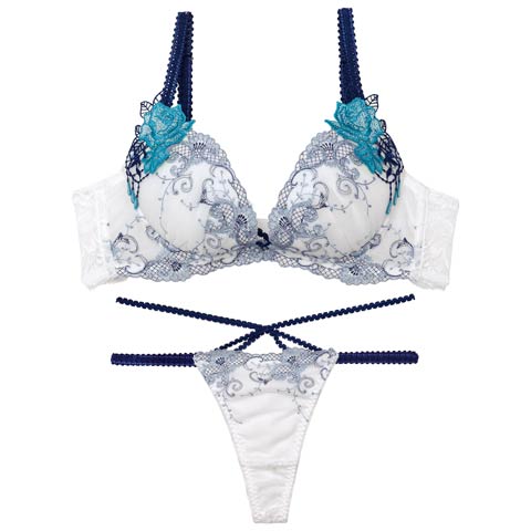 7/11新作!【Tバック】【Reinest】【永尾まりや着用】マジェスティックアイビーコードブラジャー&バック透けTバックショーツ[推し](ホワイトブルー-A65/ショーツM)