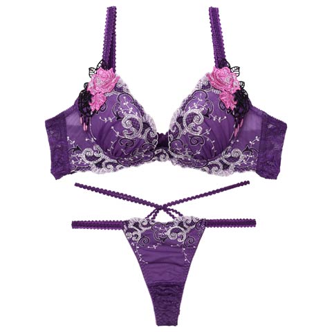 7/11新作!【Tバック】【Reinest】【永尾まりや着用】マジェスティックアイビーコードブラジャー&バック透けTバックショーツ[推し](パープル-A65/ショーツM)