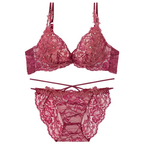 11/12新作!【Reinest】ロイヤルブルームレースブラジャー&バック透けフルバックショーツ[推し](ボルドー-A65/ショーツM)