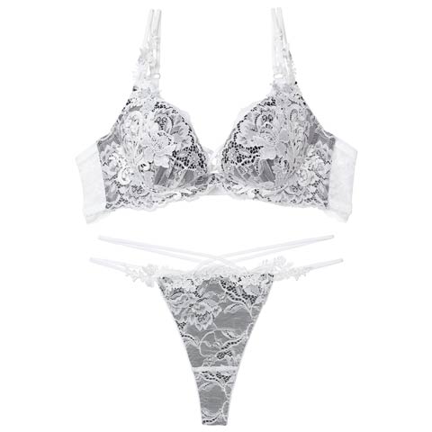 11/12新作!【Tバック】【Reinest】ロイヤルブルームレースブラジャー&バック透けTバックショーツ[推し](ホワイト-A65/ショーツM)