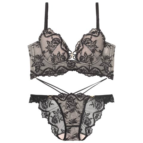 7/16新作!【Reinest】【永尾まりや着用】ヌーディパルフェ魅せブラジャー&バック透けフルバックショーツ[推し](シアーブラック-A65/ショーツM)