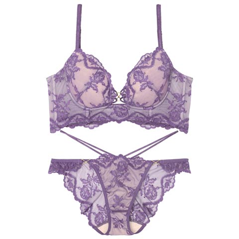 7/16新作!【Reinest】【永尾まりや着用】ヌーディパルフェ魅せブラジャー&バック透けフルバックショーツ[推し](シアーパープル-A65/ショーツM)