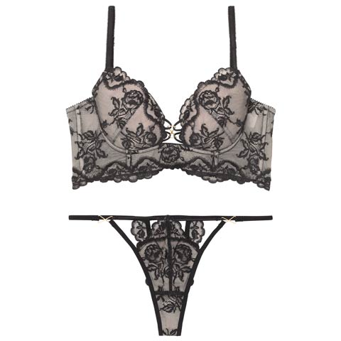 7/16新作!【Tバック】【Reinest】【永尾まりや着用】ヌーディパルフェ魅せブラジャー&バック透けTバックショーツ[推し](シアーブラック-A65/ショーツM)