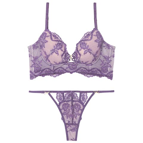 7/16新作!【Tバック】【Reinest】【永尾まりや着用】ヌーディパルフェ魅せブラジャー&バック透けTバックショーツ[推し](シアーパープル-A65/ショーツM)