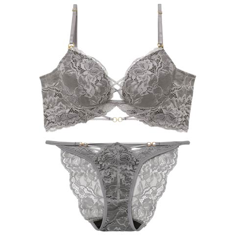 3/9新作!【Reinest】アリュールノクターンレース背中魅せブラジャー＆バック透けフルバックショーツ[推し](グレー-A65/ショーツM)