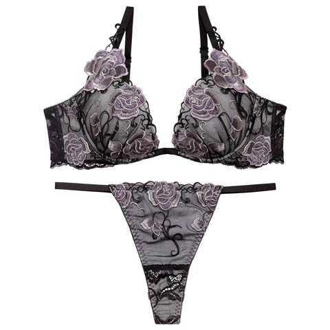4/17新作!【Tバック】【Reinest】リュクスローズエンブロイダリーブラジャー&バック透けTバックショーツ[推し](ブラック-A65/ショーツM)