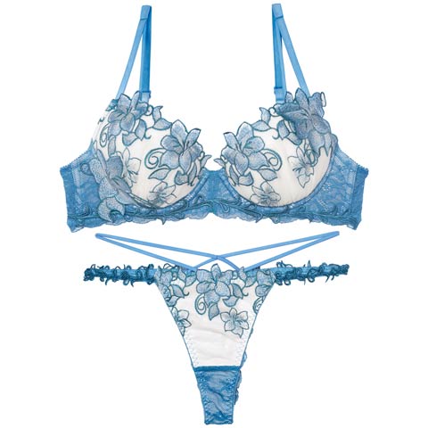 8/13新作!【Tバック】【Reinest】【永尾まりや着用】エトワールアマリリスブラジャー&バック透けTバックショーツ[推し](ブルー-A65/ショーツM)