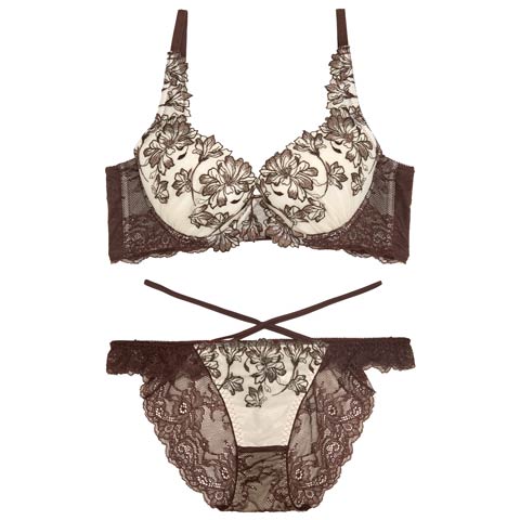 10/27新作!【永尾まりや着用】【Reinest】ビューティフォールフラワー育乳★魔法のブラジャー&バック透けフルバックショーツ[推し](ブラウン-A65/ショーツM)