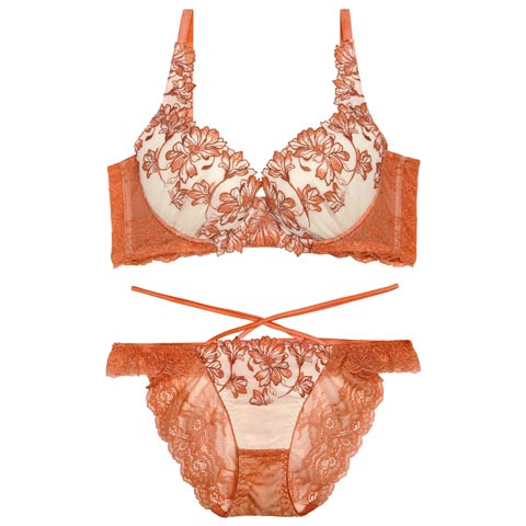 10/27新作!【永尾まりや着用】【Reinest】ビューティフォールフラワー育乳★魔法のブラジャー&バック透けフルバックショーツ[推し](オレンジ-A65/ショーツM)