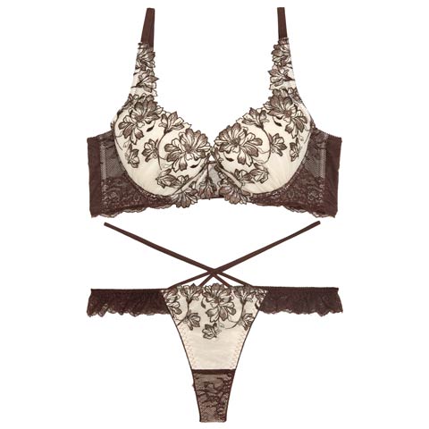 10/27新作!【Tバック】【永尾まりや着用】【Reinest】ビューティフォールフラワー育乳★魔法のブラジャー&バック透けTバックショーツ[推し](ブラウン-A65/ショーツM)