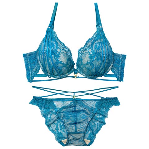 2/4新作!【Reinest】センシュアルレーシィコードブラジャー&バック透けフルバックショーツ[推し](ピーコックブルー-A65/ショーツM)