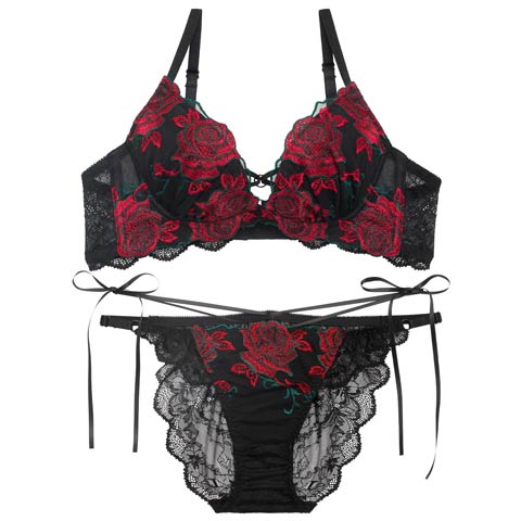 3/27新作!【Reinest】グラマラスビターローズブラジャー&バック透けフルバックショーツ[推し](ブラック-A65/ショーツM)