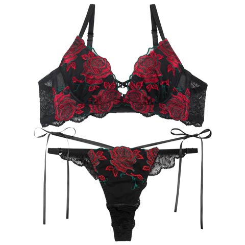 3/27新作!【Tバック】【Reinest】グラマラスビターローズブラジャー&バック透けTバックショーツ[推し](ブラック-A65/ショーツM)