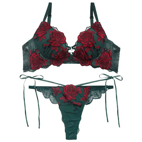 3/27新作!【Tバック】【Reinest】グラマラスビターローズブラジャー&バック透けTバックショーツ[推し](グリーン-A65/ショーツM)