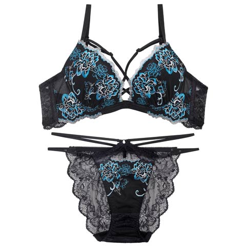 4/27新作!【Reinest】グラマラスフルールコードブラジャー&バック透けフルバックショーツ[推し](ブラック-A65/ショーツM)