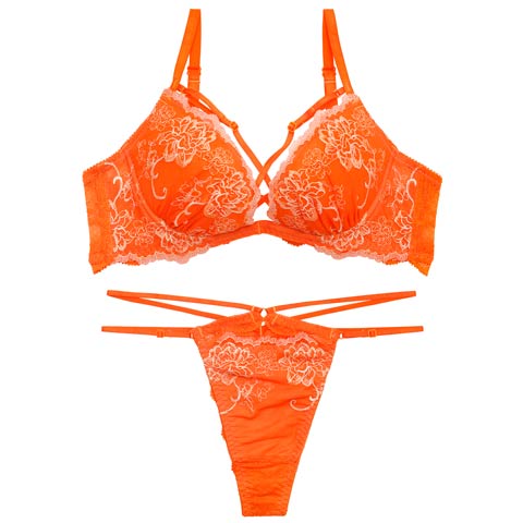4/27新作!【Reinest】【Tバック】グラマラスフルールコードブラジャー&バック透けTバックショーツ[推し](オレンジ-A65/ショーツM)