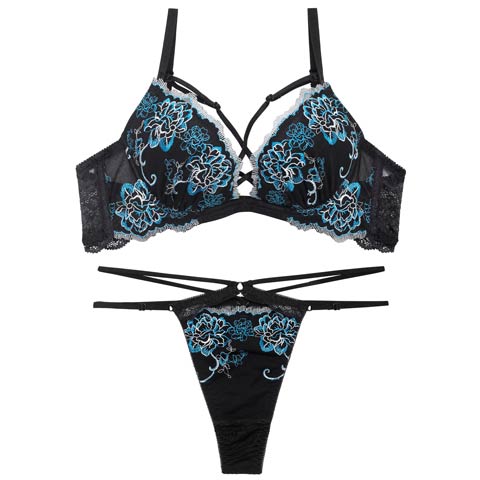 4/27新作!【Reinest】【Tバック】グラマラスフルールコードブラジャー&バック透けTバックショーツ[推し](ブラック-A65/ショーツM)