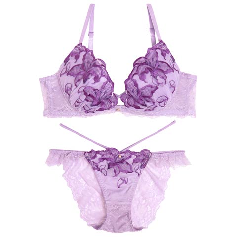 9/13再販!【永尾まりや着用】【Reinest】ノクターンブルームリリーブラジャー&バック透けフルバックショーツ［99］[推し](パープル-A65/ショーツM)