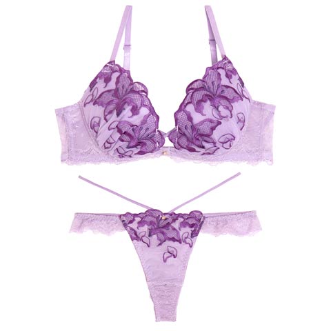 9/13再販!【永尾まりや着用】【Reinest】ノクターンブルームリリーブラジャー&バック透けTバックショーツ[推し](パープル-A65/ショーツM)