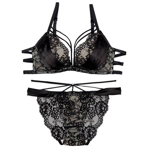 12/2再販!【Reinest】グラマラスサテンコードブラジャー&バック透けフルバックショーツ[推し](ブラック-A65/ショーツM)