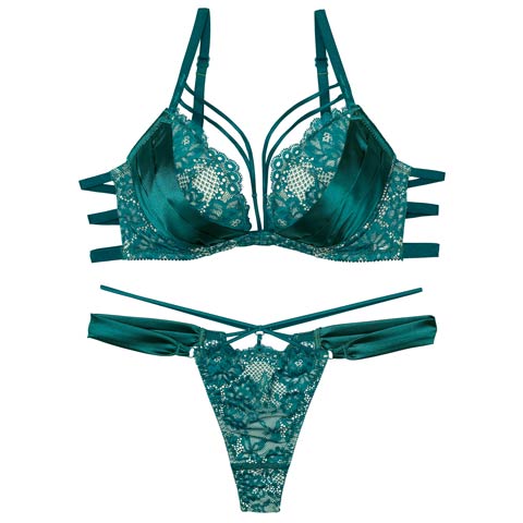 12/2再販!【Tバック】【Reinest】グラマラスサテンコードブラジャー&バック透けTバックショーツ[推し](グリーン-A65/ショーツM)