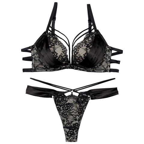 12/2再販!【Tバック】【Reinest】グラマラスサテンコードブラジャー&バック透けTバックショーツ[推し](ブラック-A65/ショーツM)