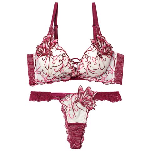 11/26新作!【Tバック】【Reinest】【永尾まりや着用】アラベスクパピヨンレース育乳脇高★魔法のブラジャー&バック透けTバックショーツ[推し](ワイン-A65/ショーツM)