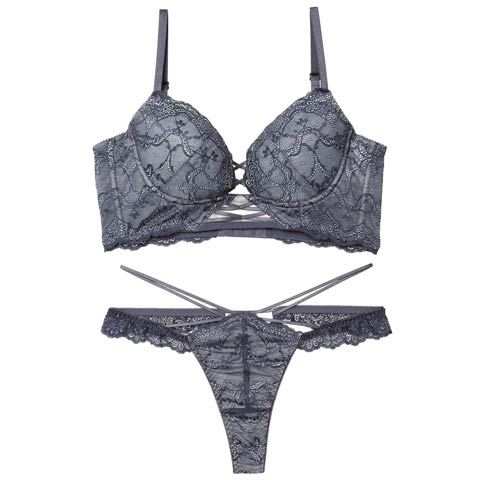 12/17新作!【Tバック】【Reinest】ラグジュアリーレースアップ背中魅せブラジャー＆バック透けTバックショーツ[推し](ダークグレー-A65/ショーツM)