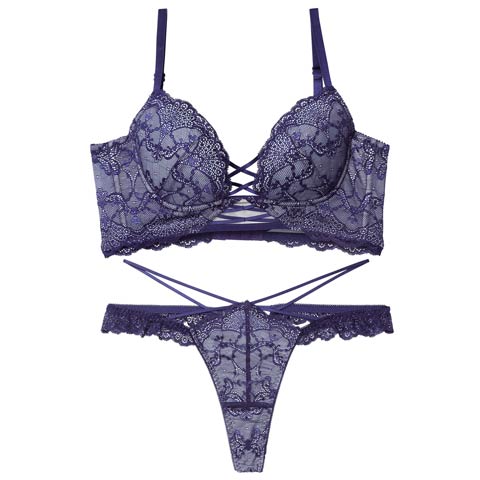 12/17新作!【Tバック】【Reinest】ラグジュアリーレースアップ背中魅せブラジャー＆バック透けTバックショーツ[推し](ネイビー-A65/ショーツM)