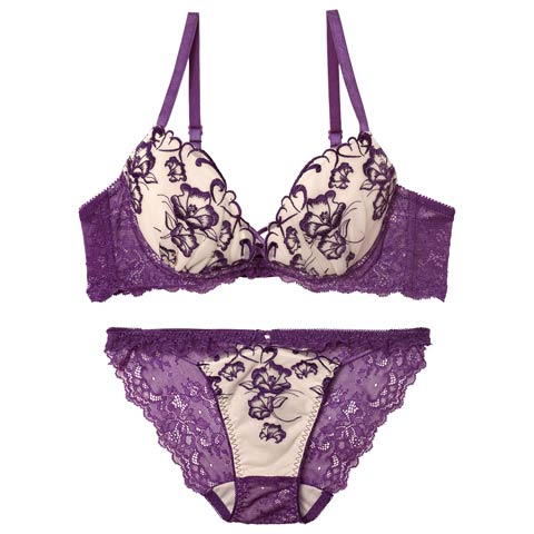 1/5新作!【永尾まりや着用】【Reinest】クレールフィーユレースアップブラジャー&バック透けフルバックショーツ[推し](パープル-A65/ショーツM)
