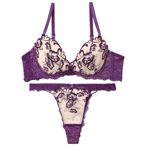 1/5新作!【Tバック】【永尾まりや着用】【Reinest】クレールフィーユレースアップブラジャー&バック透けTバックショーツ[推し](パープル-A65/ショーツM)