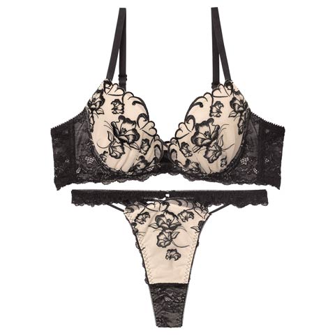 1/5新作!【Tバック】【永尾まりや着用】【Reinest】クレールフィーユレースアップブラジャー&バック透けTバックショーツ[推し](ブラック-A65/ショーツM)