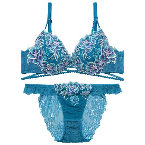 1/26新作!【Reinest】グラマラスブーケコードブラジャー＆バック透けフルバックショーツ[推し](ブルー-A65/ショーツM)