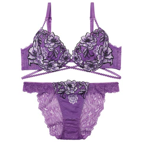 1/26新作!【Reinest】グラマラスブーケコードブラジャー＆バック透けフルバックショーツ[推し](パープル-A65/ショーツM)