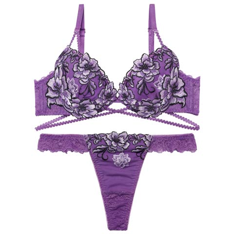 1/26新作!【Tバック】【Reinest】グラマラスブーケコードブラジャー＆バック透けTバックショーツ[推し](パープル-A65/ショーツM)