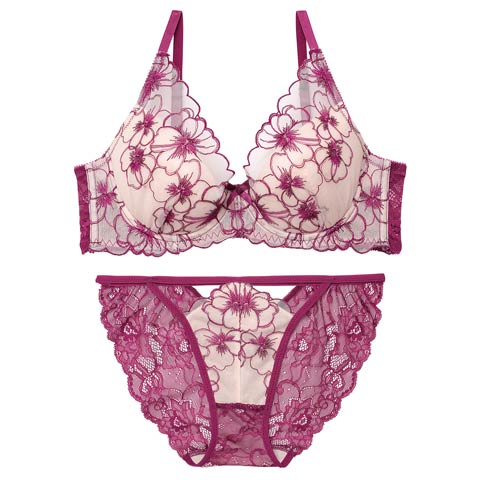 12/27再販!【Reinest】ロマンスビオラエンブロイダリーブラジャー&バック透けフルバックショーツ [推し](ワインレッド-A65/ショーツM)