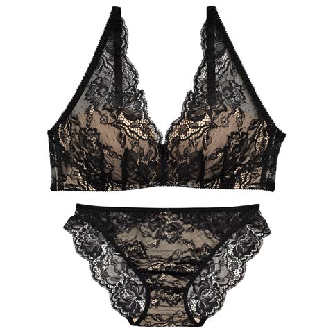 12/24新作!【ノンワイヤー】DIVA BRA series 24h Souffle /24h スフレブラ＆バック透けフルバックショーツ[推し][人気](ブラック-A65/ショーツL)