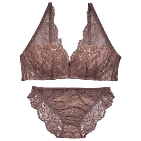 12/24新作!【ノンワイヤー】DIVA BRA series 24h Souffle /24h スフレブラ＆バック透けフルバックショーツ[推し][人気](ブラウン-A65/ショーツL)