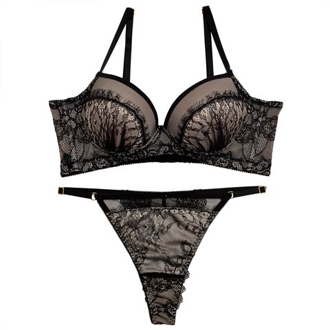 【Re；by Reinest】ZERO BRA SERIES シアーレーシィブラジャー&バック透けTバックショーツ[推し][人気](ブラック-A65/ショーツL)