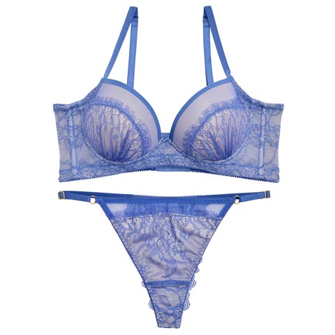 【Re；by Reinest】ZERO BRA SERIES シアーレーシィブラジャー&バック透けTバックショーツ[推し][人気](ブルー-A65/ショーツL)