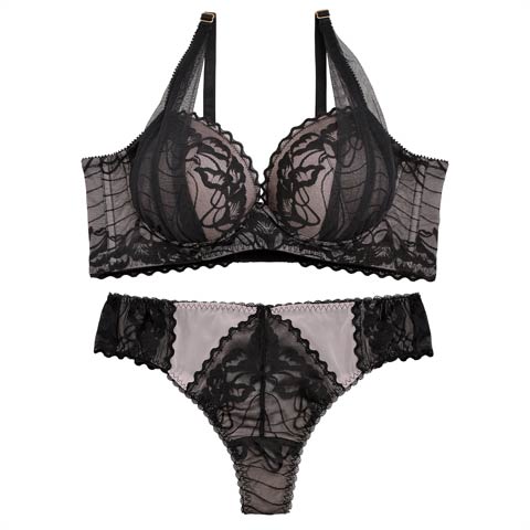 【Re；by Reinest】ZERO BRA SERIESホールドアップブラジャー&バック透けTバックショーツ[推し](ブラック-A65/ショーツL)