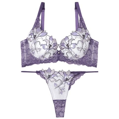 8/30再販!【Tバック】【Reinest】【永尾まりや着用】トワイライトリリーレース育乳脇高★魔法のブラジャー&バック透けTバックショーツ[推し](パープル-A65/ショーツM)