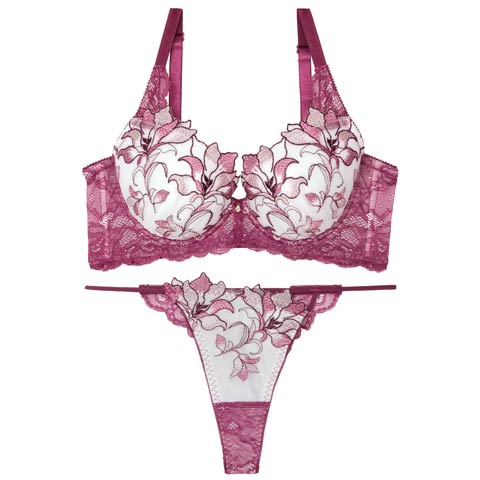 8/30再販!【Tバック】【Reinest】【永尾まりや着用】トワイライトリリーレース育乳脇高★魔法のブラジャー&バック透けTバックショーツ[推し](ワイン-A65/ショーツM)